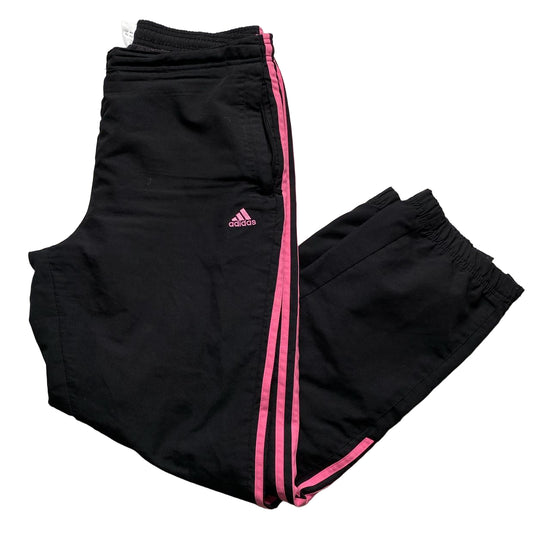 Adidas Womens Vintage Black and Pink Shell Baggy Trackpant Bottoms (M)