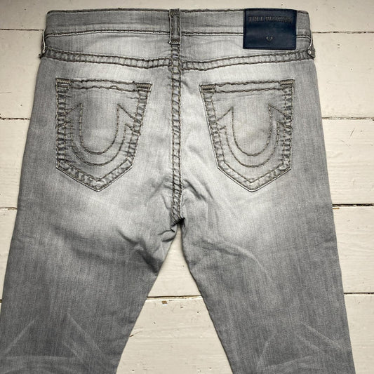 True Religion Rocco Distressed Light Grey Stitch Jeans