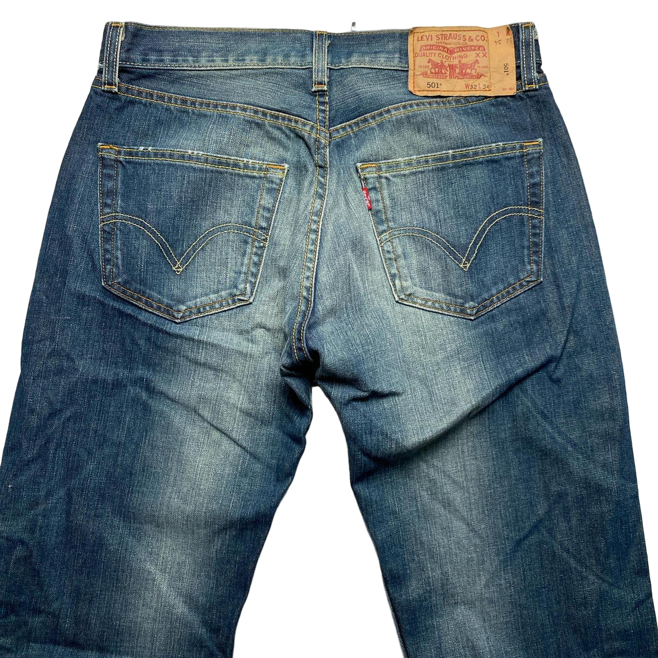 Levis 501 Vintage Stonewashed Navy Jeans (32W)