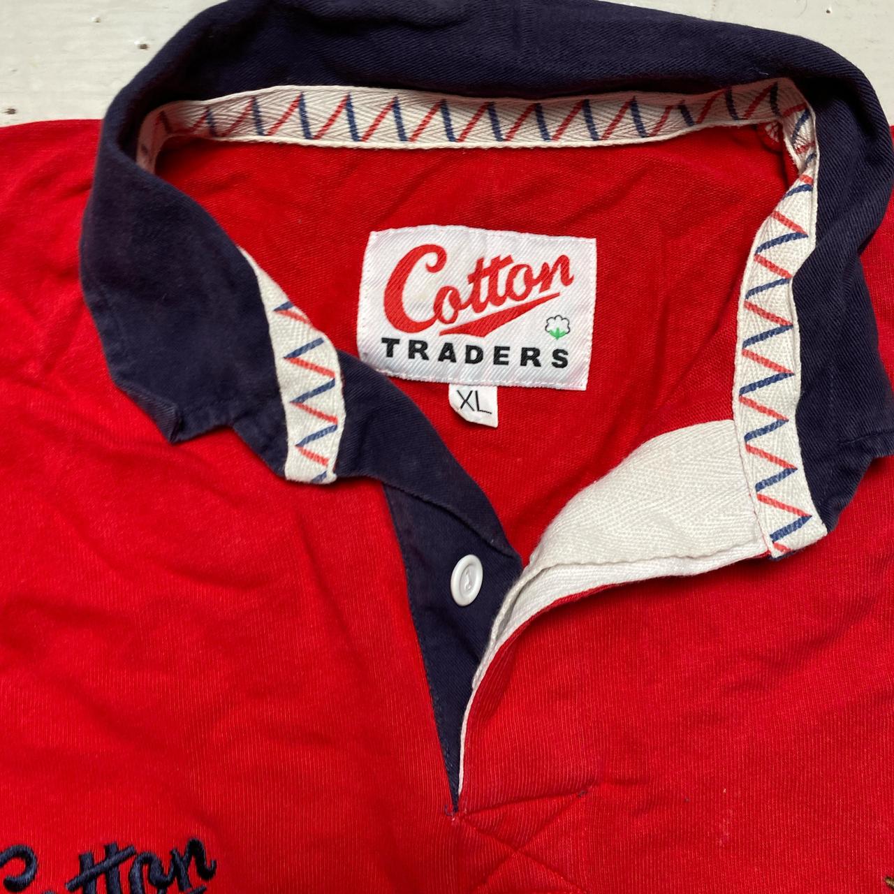 England Vintage Cotton Traders Rugby Polo Long Sleeve Shirt Red and Navy (XL)