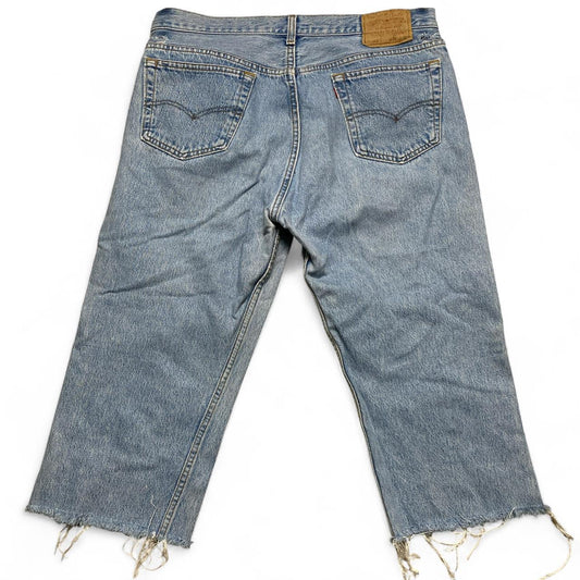 Levis 501 Vintage Light Blue Wash Denim Cut Down Jorts 3/4 Shorts (36W)