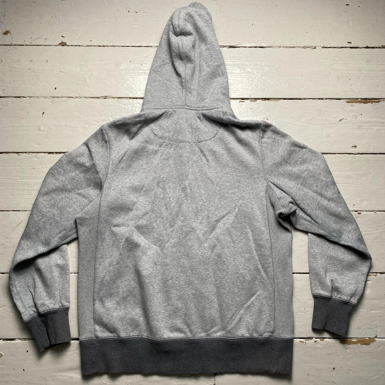 Nike Grey and Blue Swoosh Vintage Hoodie