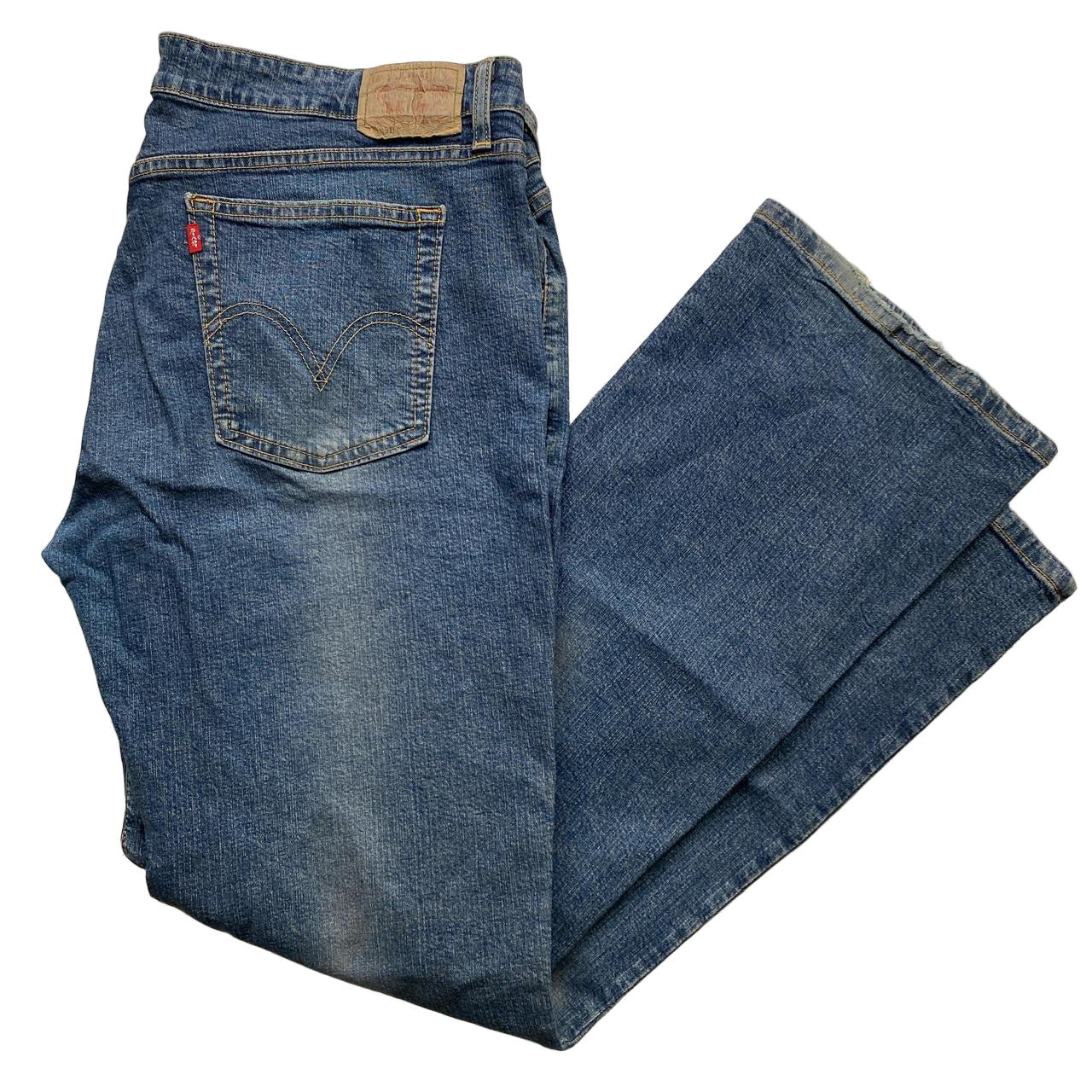 Levis 518 Super Low Bootcut Baggy Blue Faded Stonewash Jeans (38W)