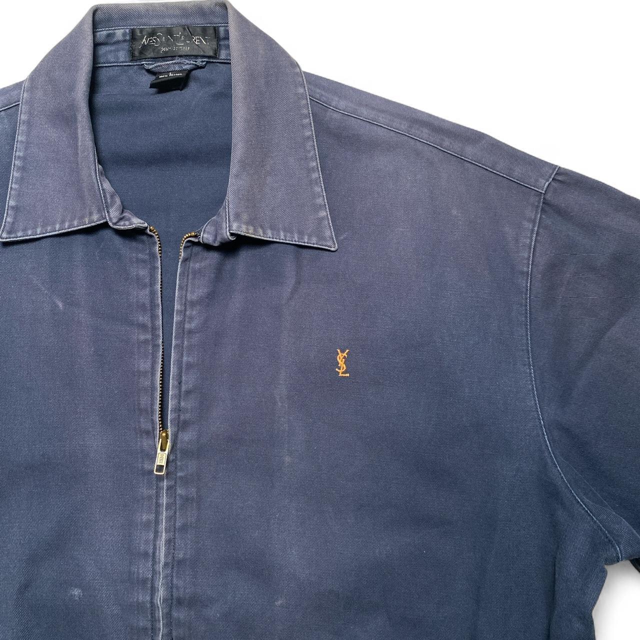 YSL Yves Saint Laurent Vintage Navy and Gold Logo Harrington Bomber Jacket (L)
