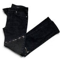 Saint Laurent Paris YSL Black Ribbed Leather Patch Zipper Biker Jeans (31W)