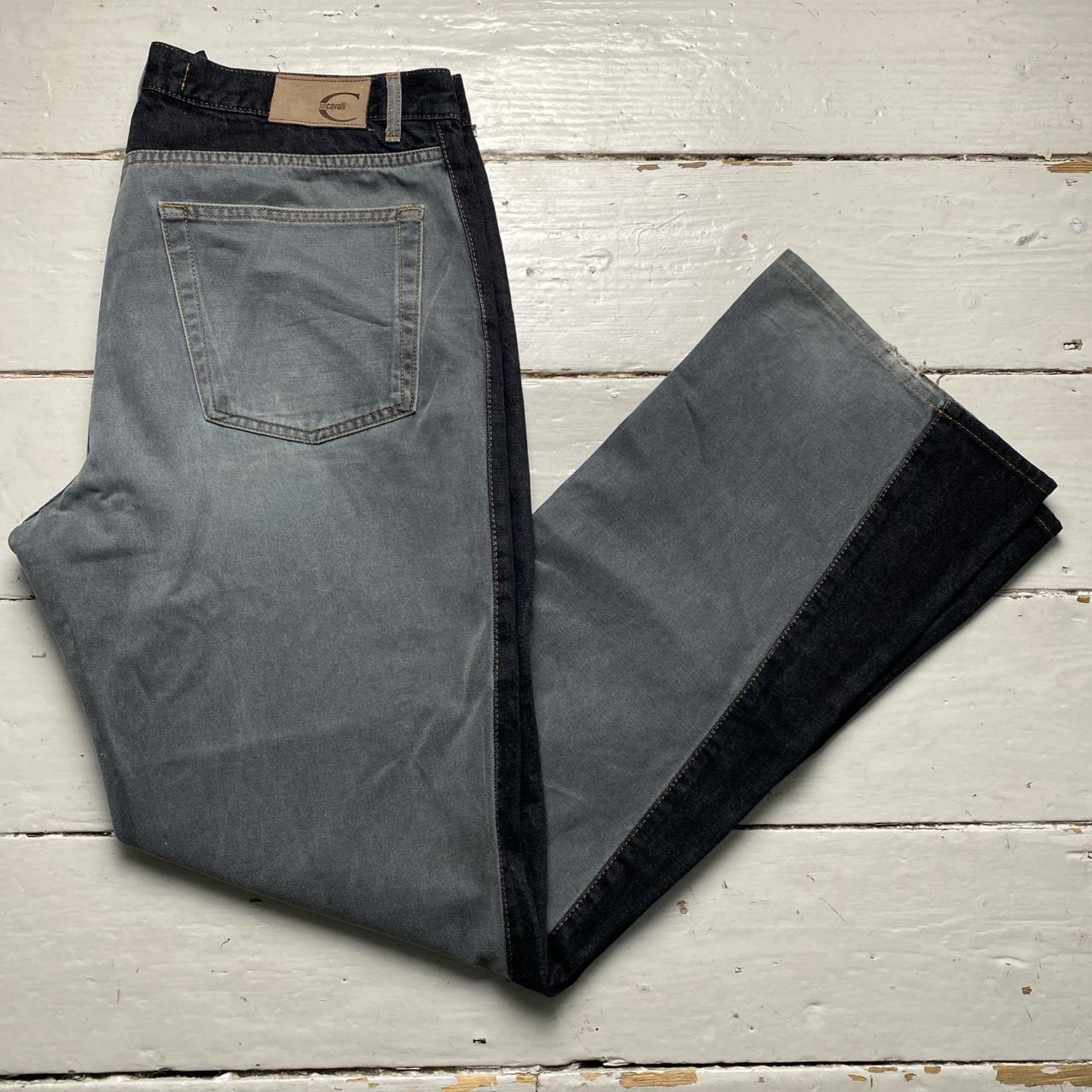 Just Cavalli Vintage Mens Two Tone Grey and Black Baggy Flare Jeans