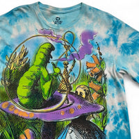 Alice in Wonderland Liquid Blue Shisha Trippy Graphic Tie Dye Blue T Shirt (L)