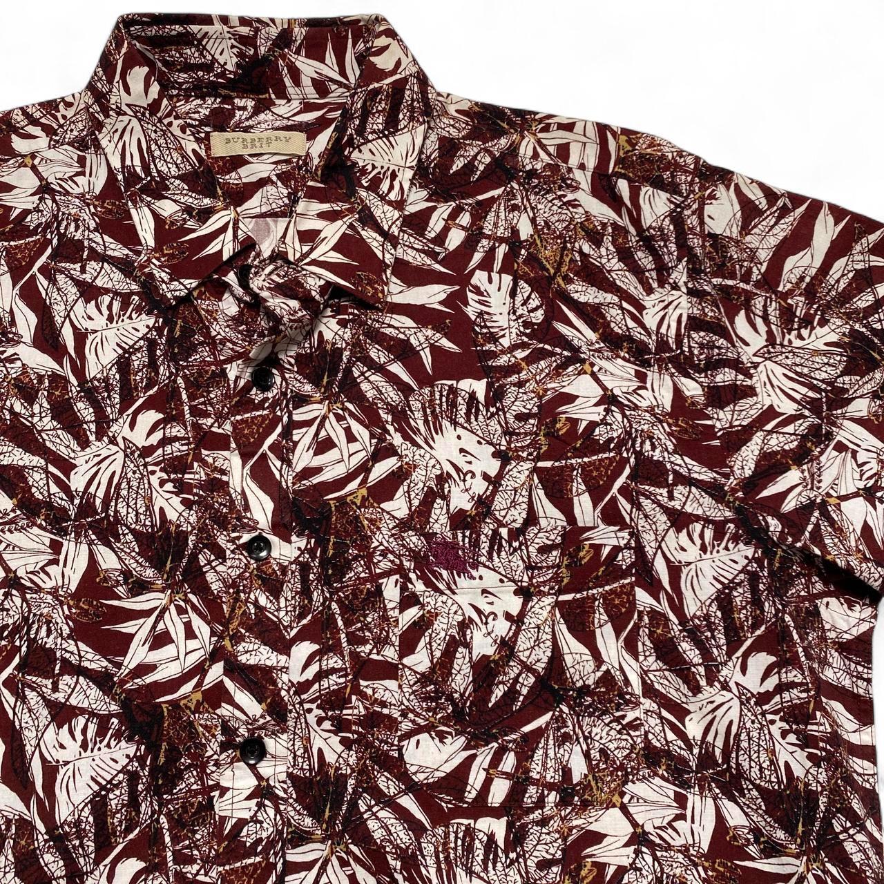 Burberry Brit Brown and White Floral Leaf Prints Short Sleeve Shirt (M)