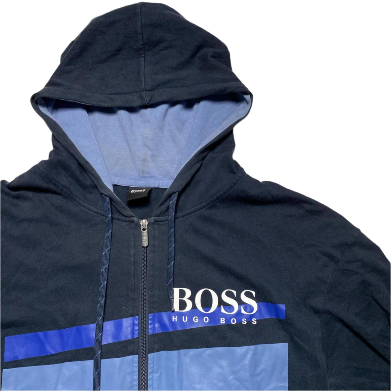 Hugo Boss Navy Blue and White Hoodie (M)