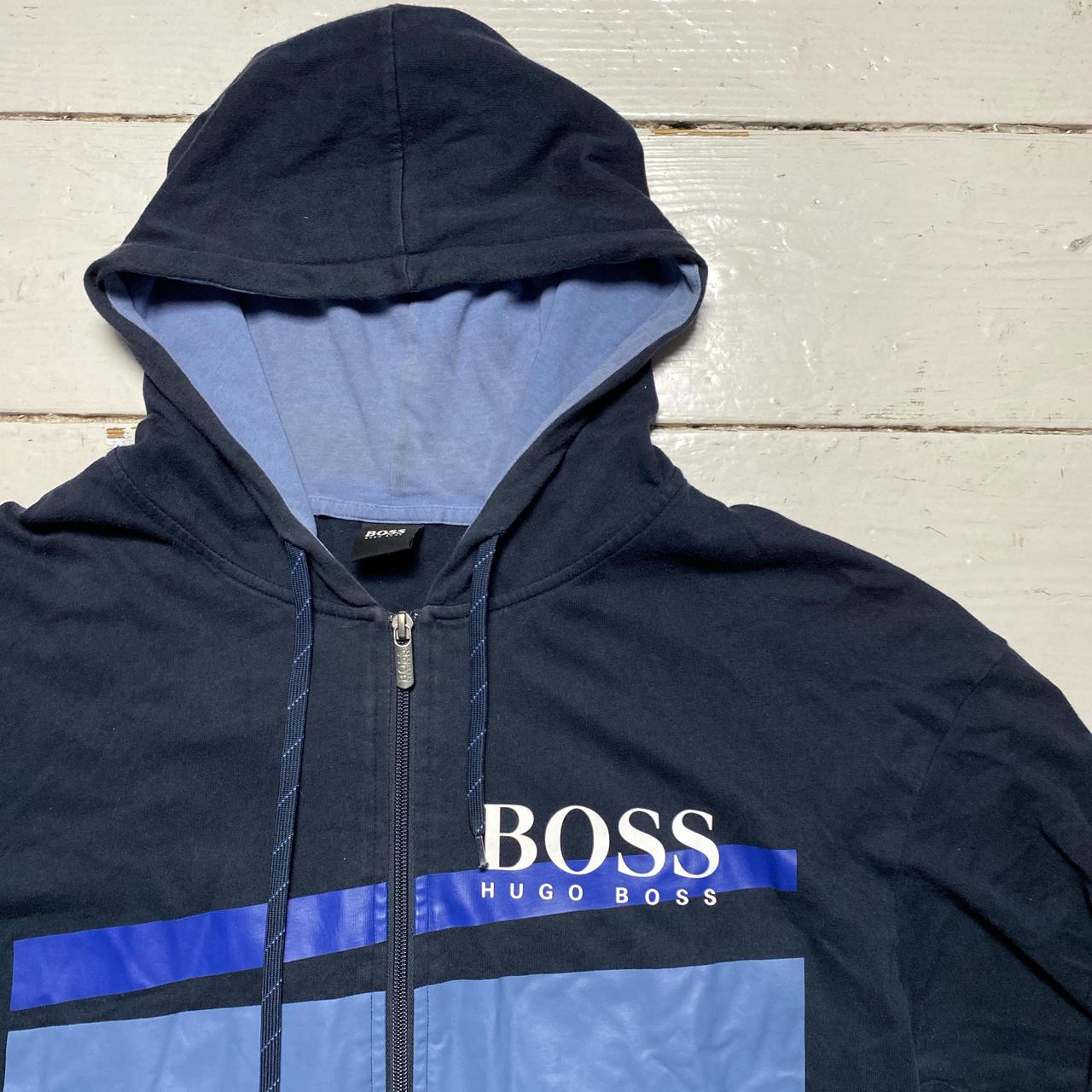 Hugo Boss Navy Blue and White Hoodie