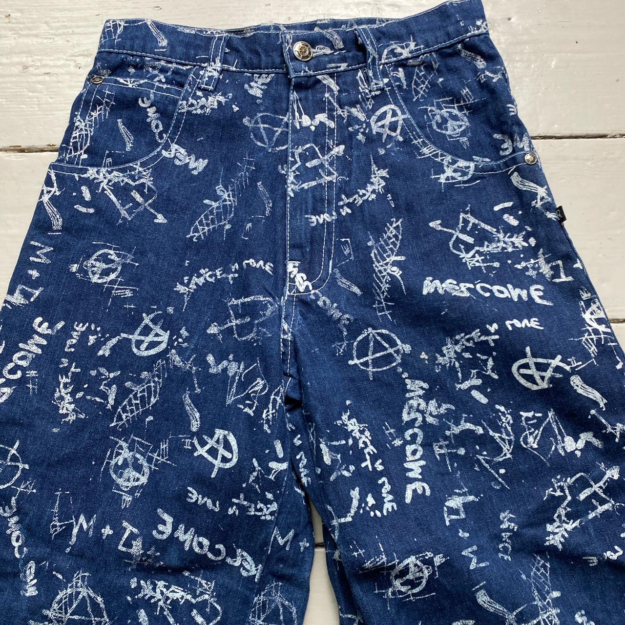 Raw Blue Anarchy All Over Paint Prints Jort Jean Shorts