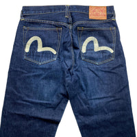 Evisu Vintage Navy Baggy Cream Daicock Swoosh Jeans (34W)