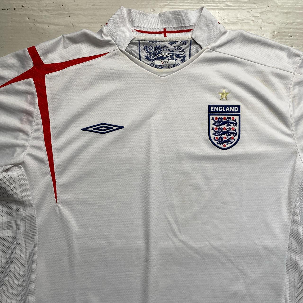 England Umbro Vintage Football Jersey White Navy and Red