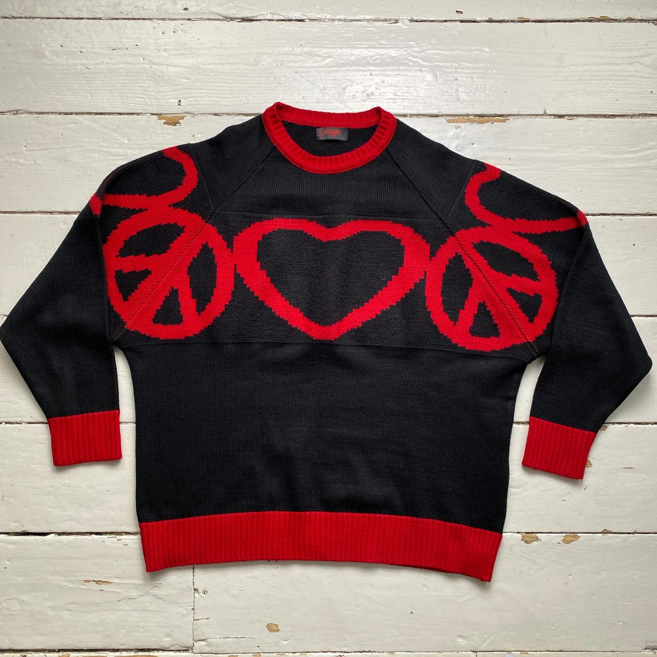 Moschino Jeans Vintage Black and Red Peace and Love Jumper