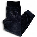 True Religion Black Velour Gold and White Stitch Baggy Joggers (L)