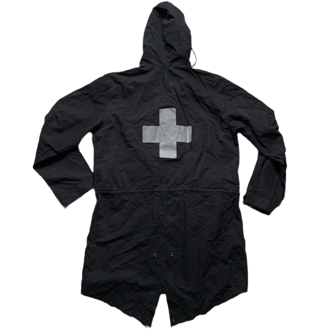 Places and Faces Black and Silver Reflective Parka Long Black Jacket (L)