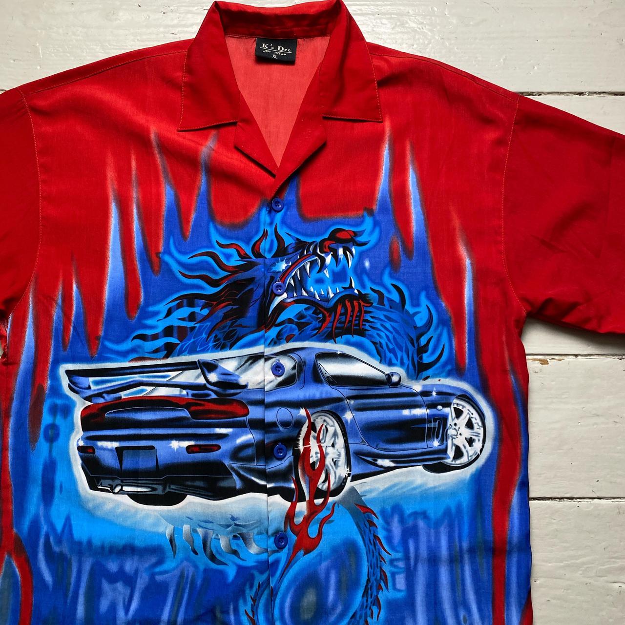 Dragon Japanese Car Mazda Y2K Short Sleeve Red and Blue Shirt