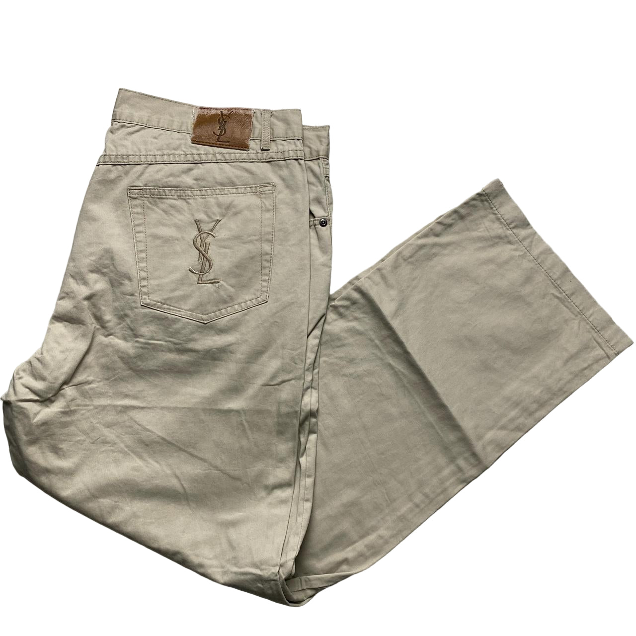 YSL Yves Saint Laurent Embroidery Vintage Cream Jean Trousers (40W)