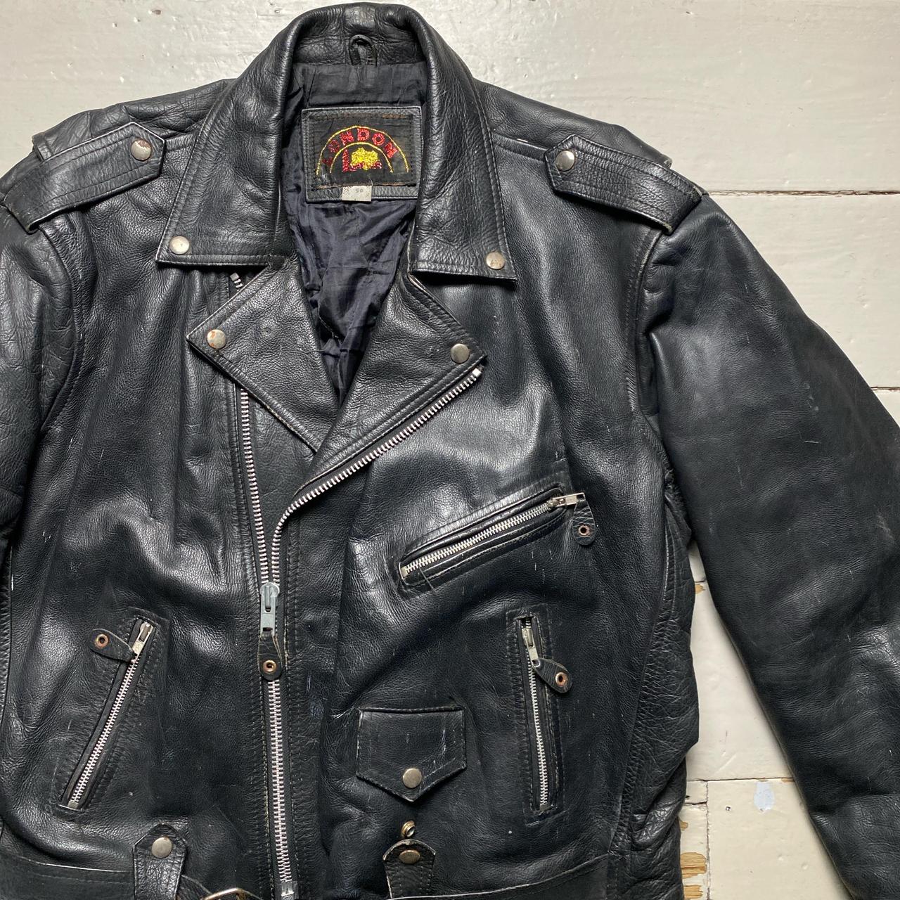 London Leather Vintage Black Biker Motorcycle Jacket