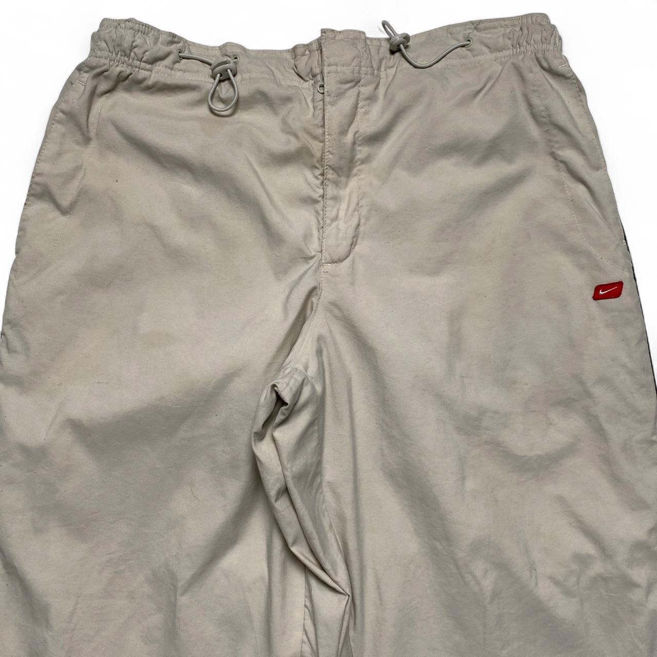 Nike Beige Y2K Vintage Shell Trackpant Hexi Logo Red White Swoosh Bottoms (XL)