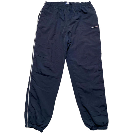 Reebok Navy and White Shell Trackpant Nylon Bottoms (L)