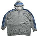 Adidas Performance Essentials Grey and Blue Three Stripe Hoodie (2XL)