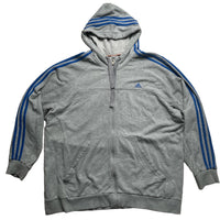 Adidas Performance Essentials Grey and Blue Three Stripe Hoodie (2XL)