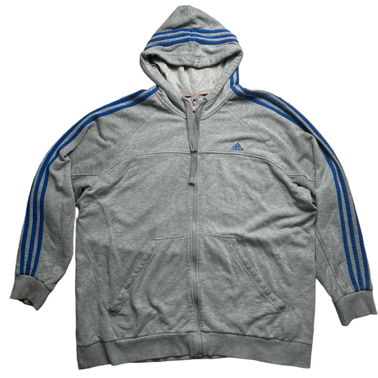 Adidas Performance Essentials Grey and Blue Three Stripe Hoodie (2XL)