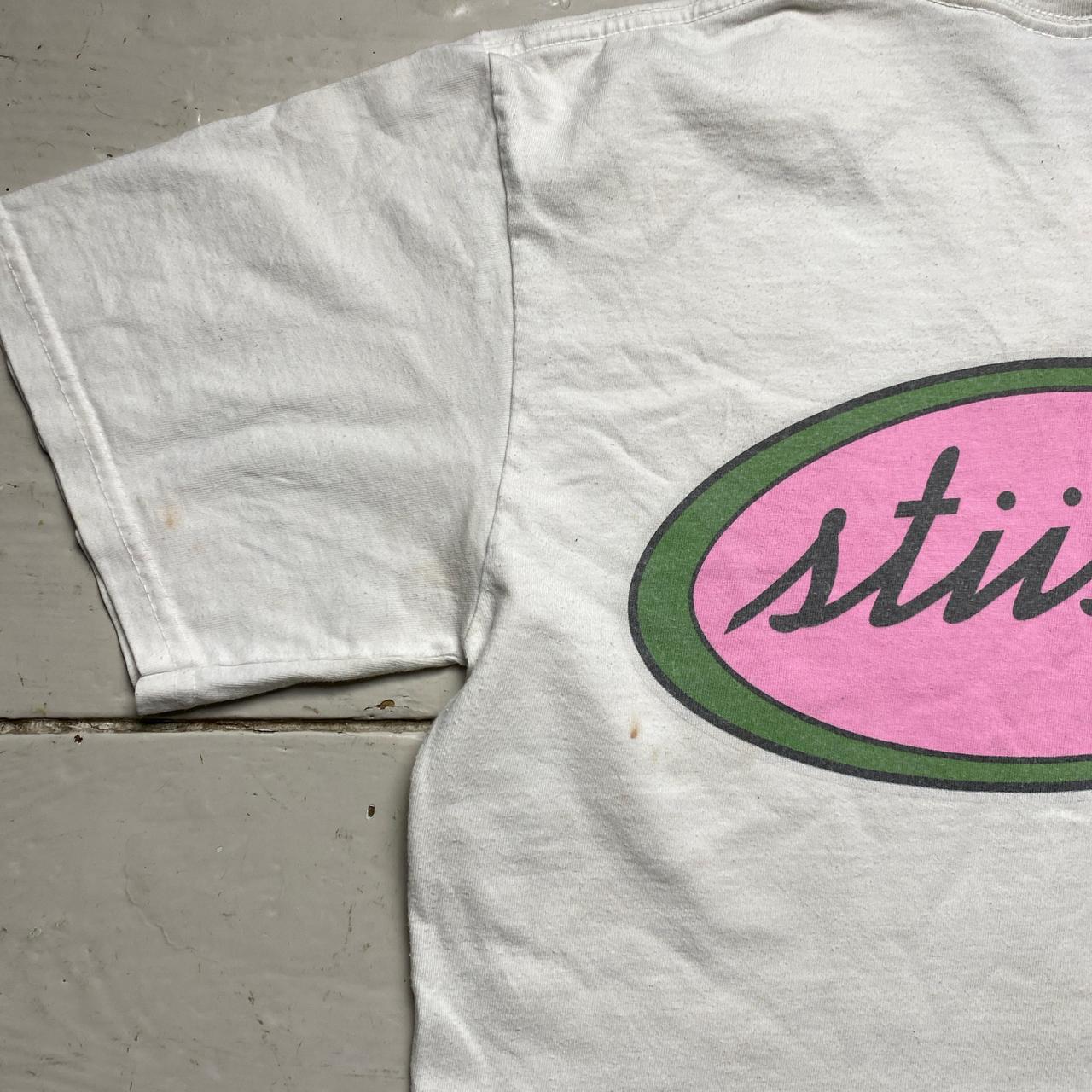 Stussy White Pink and Green T Shirt