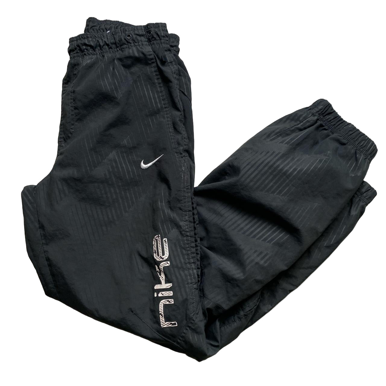 Nike Vintage Spellout Grey and White Shell Baggy Trackpant Bottoms (S)