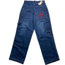 Criminal Damage Vintage Baggy Carpenter Cargo Embroidery Navy and Red Jeans (28W)