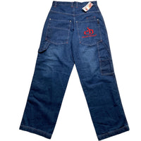 Criminal Damage Vintage Baggy Carpenter Cargo Embroidery Navy and Red Jeans (28W)