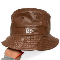 A’s New Era Brown and White Faux Leather Bucket Hat