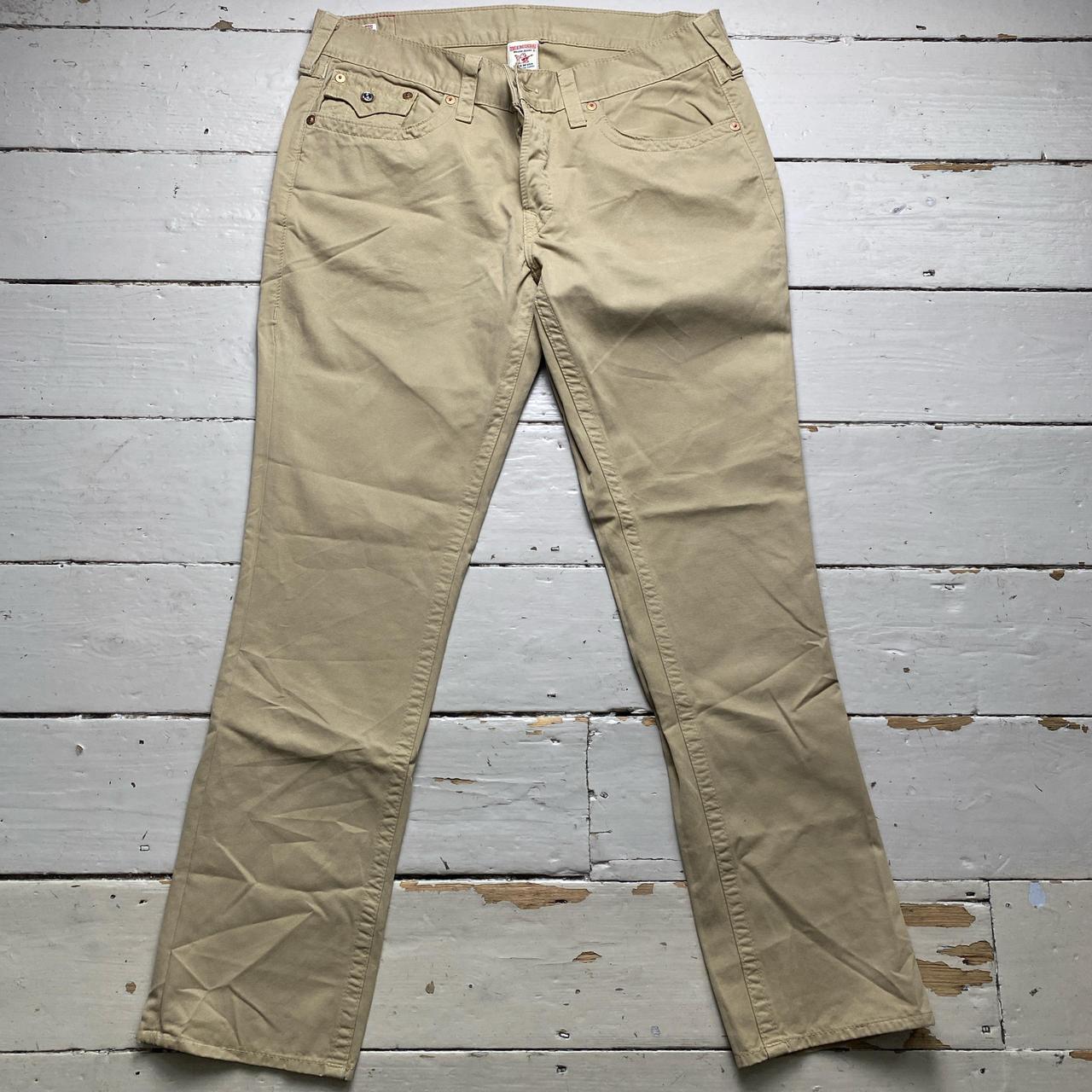 True Religion Jack Cream Beige Baggy Stitch Jeans