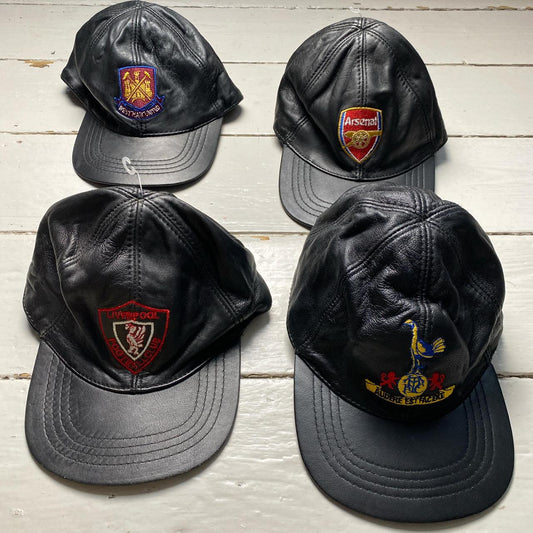 Vintage Leather 90’s Football Club Caps Arsenal West Ham Tottenham and Liverpool