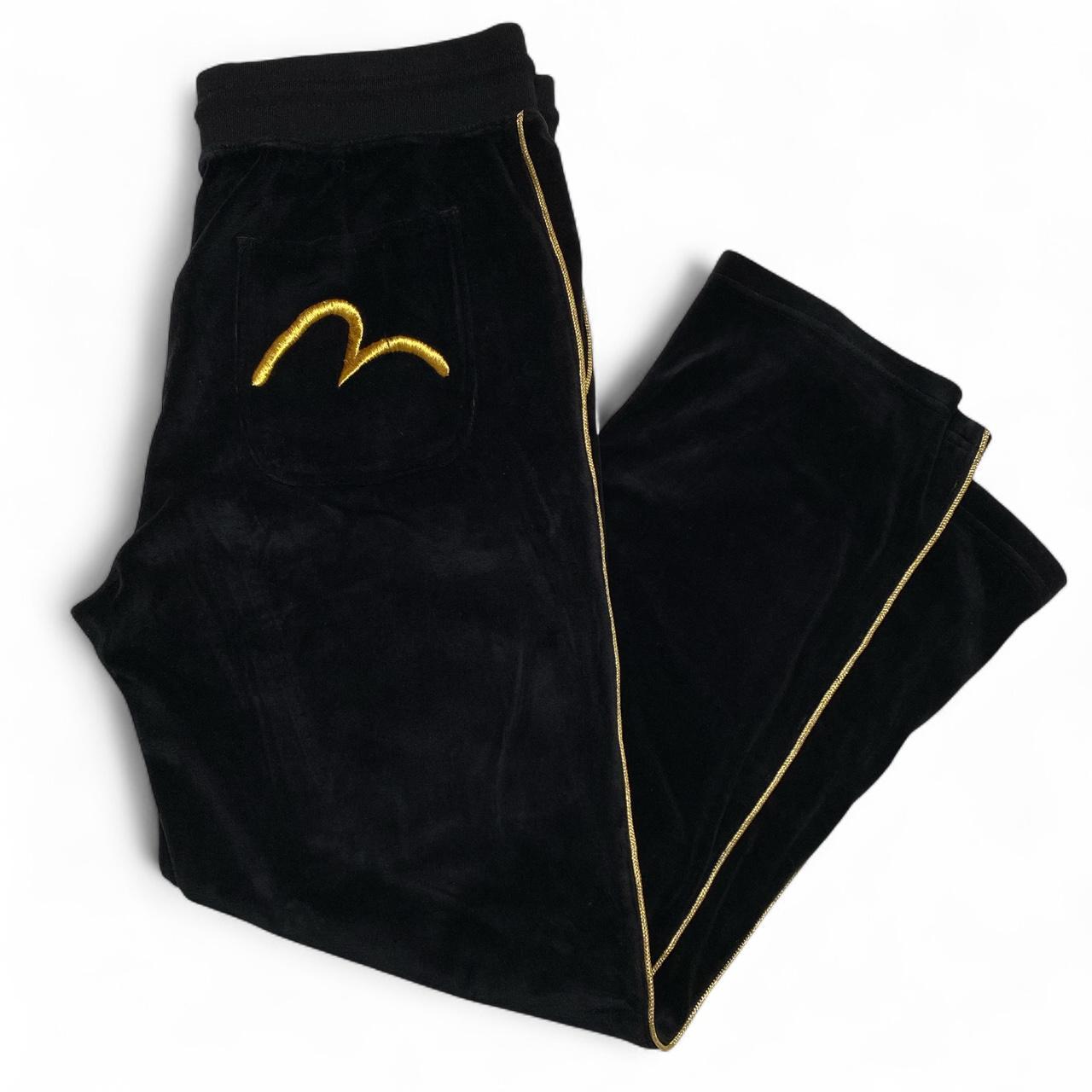 Evisu Black and Gold Velour Tracksuit Bottoms