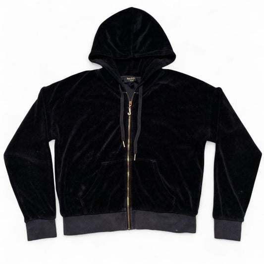 Juicy Couture Black Womens Velour Jewel Zip Hoodie