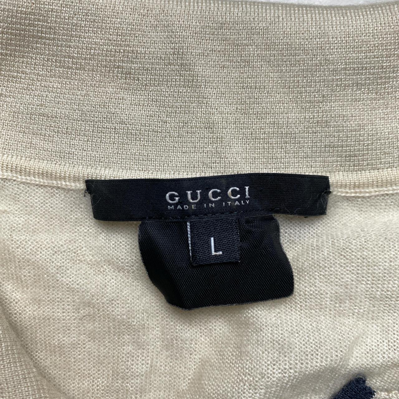 Gucci Vintage Cream and Navy Wool Polo Long Sleeve Jumper Shirt (L)