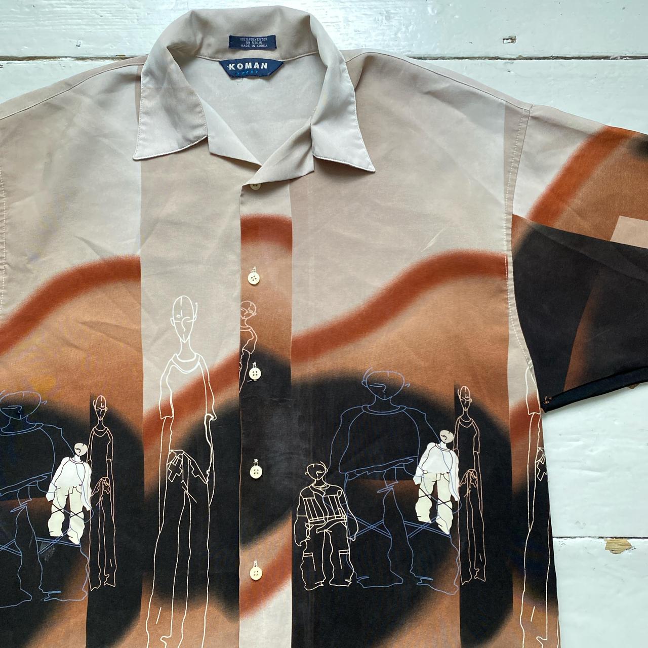 Koman Sport Vintage Y2K Silk Shirt with Baggy Character Sketches