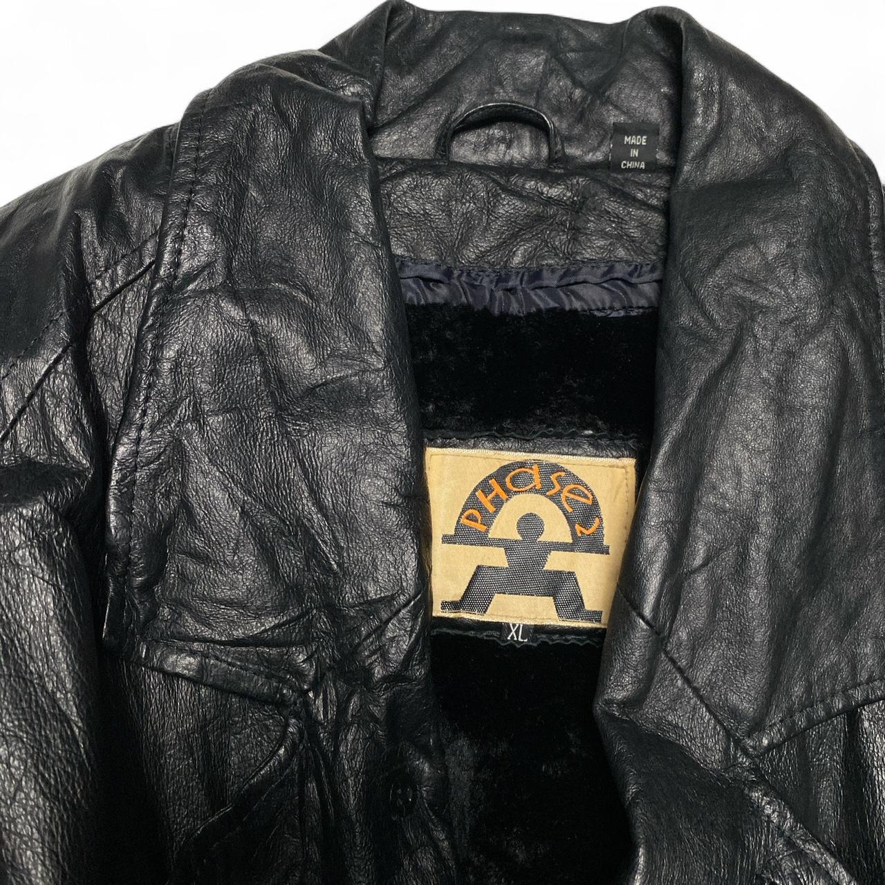 Phase 2 Vintage Leather Long Fur Lined Trench Coat Jacket (XL)