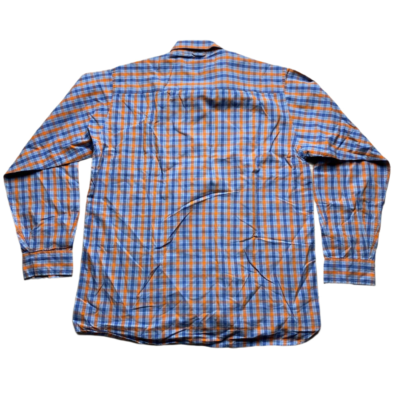 Thomas Burberry Vintage Plaid Blue and Orange Shirt (L)