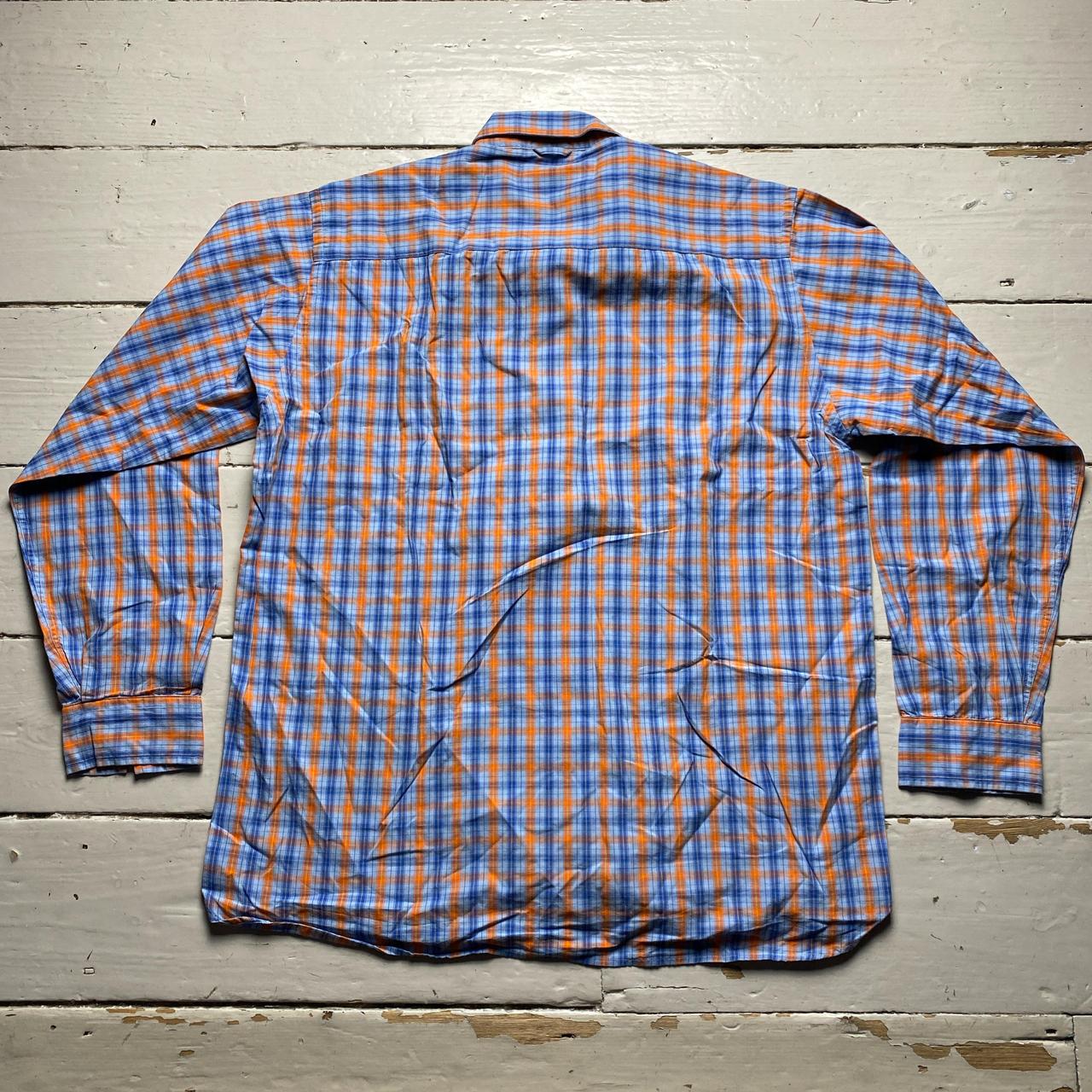 Thomas Burberry Vintage Plaid Blue and Orange Shirt