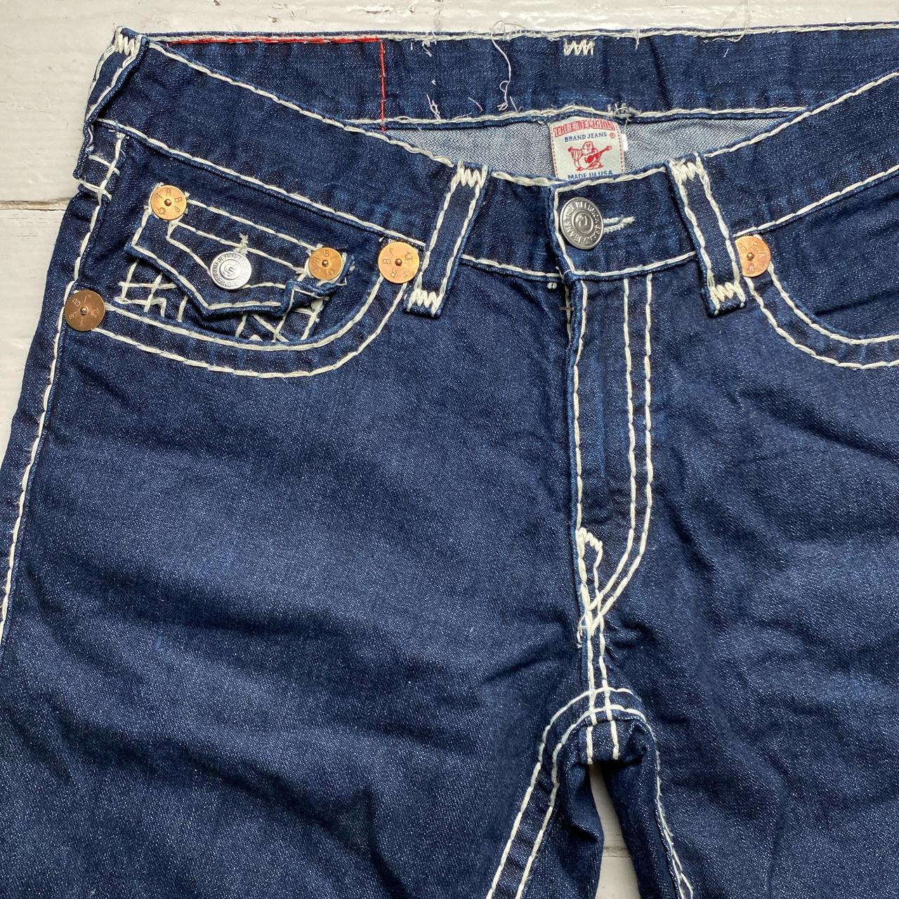 True Religion Ricky Super T Big Stitch Navy and White Jorts Cut Down Jean Shorts