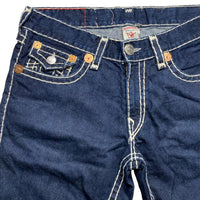 True Religion Ricky Super T Big Stitch Navy and White Jorts Cut Down Jean Shorts (36W)