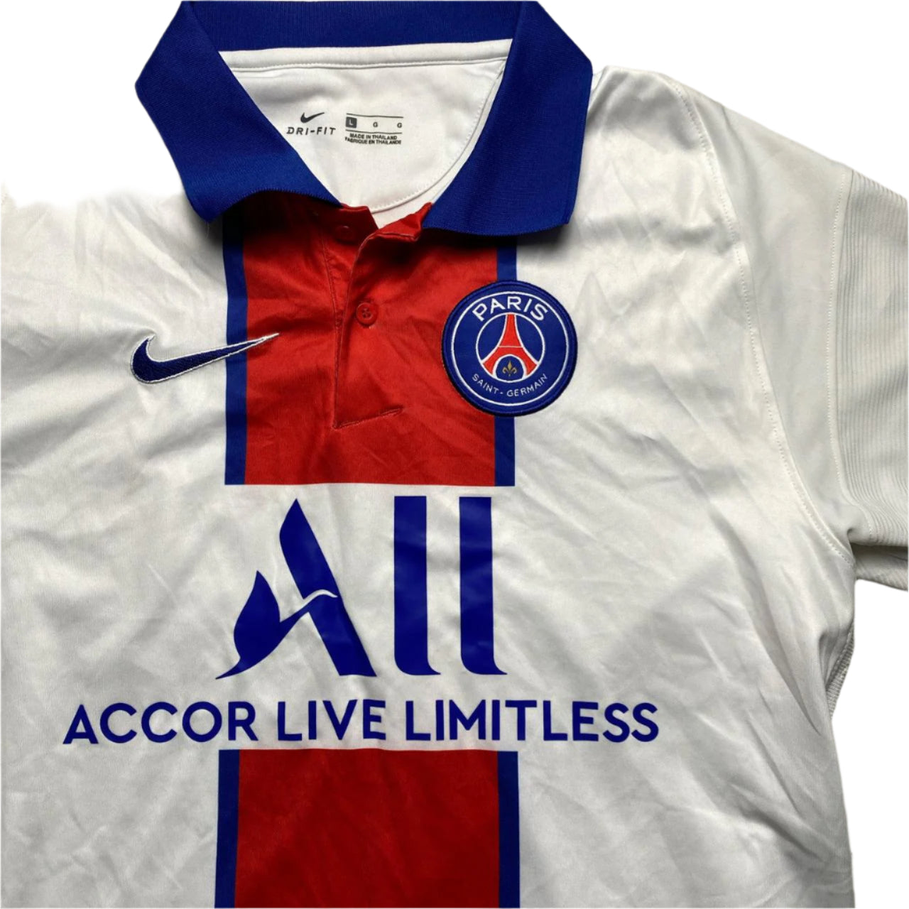 Nike PSG 2020 White Blue and Red Polo Shirt (L)
