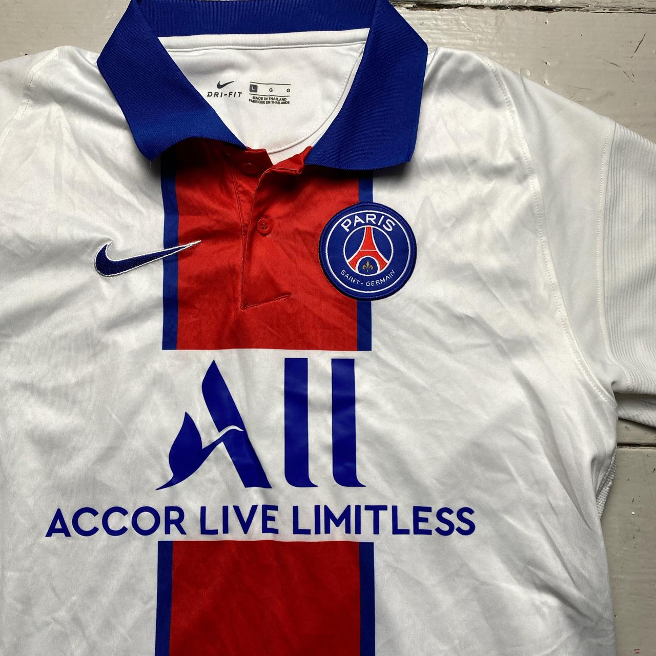 Nike PSG 2020 White Blue and Red Polo Shirt