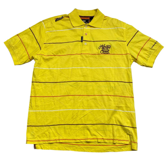 Akademiks Yellow Striped Brown and Orange Polo Shirt (M)