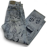 Levis Silver Tab Custom Hand Drawn Light Blue Baggy Jeans (28W)