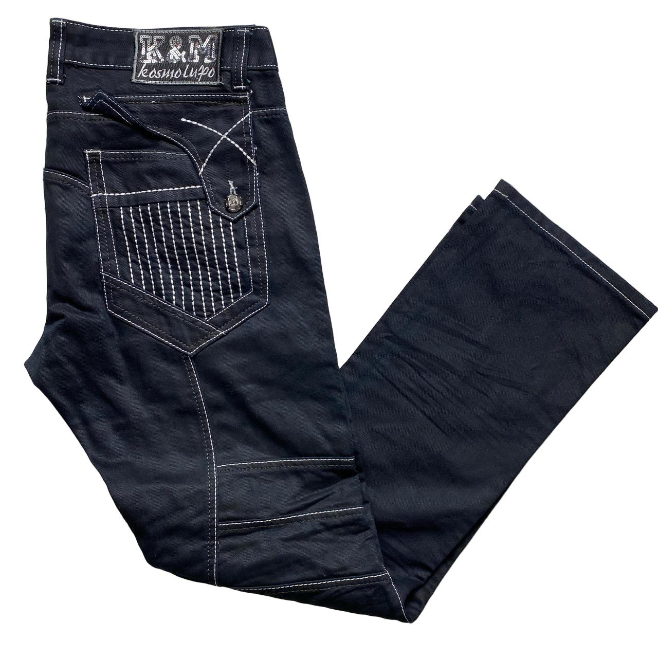 K&M Vintage Kosmolupo White Stitch Embroidery y2k Jeans (34W)