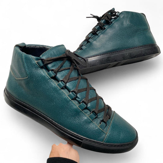 Balenciaga Arena Dark Green and Black Leather High Top Trainers